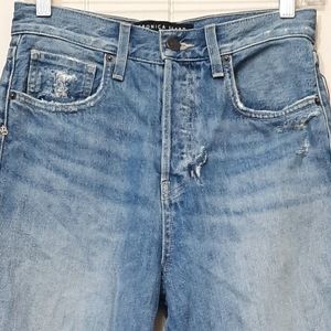 VERONICA BEARD Straight High Rise Jeans Button Fly Distress Blue Cotton Denim